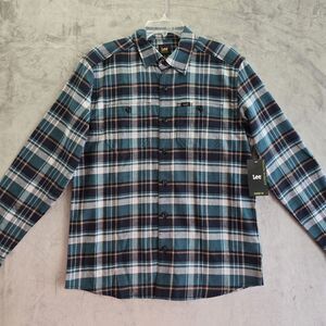 Lee Men's Long Sleeve Flannel Shirt Size Medium Legendary Workwear‎ Green Plaid
